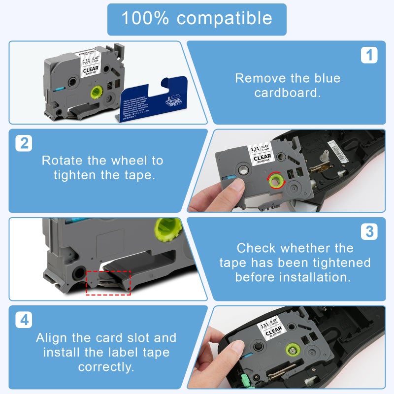 Absonic Tz131 Label Maker Clear Tape Compatible for Brother Tze-131 Tze 12mm 0.47 Laminated 1/2 Tz Label Tape for Brother Ptouch PTD220 PTD210 PTH110 PTH100 PTD400 PTD610BT, Black on Clear, 4-Pack - Image 4